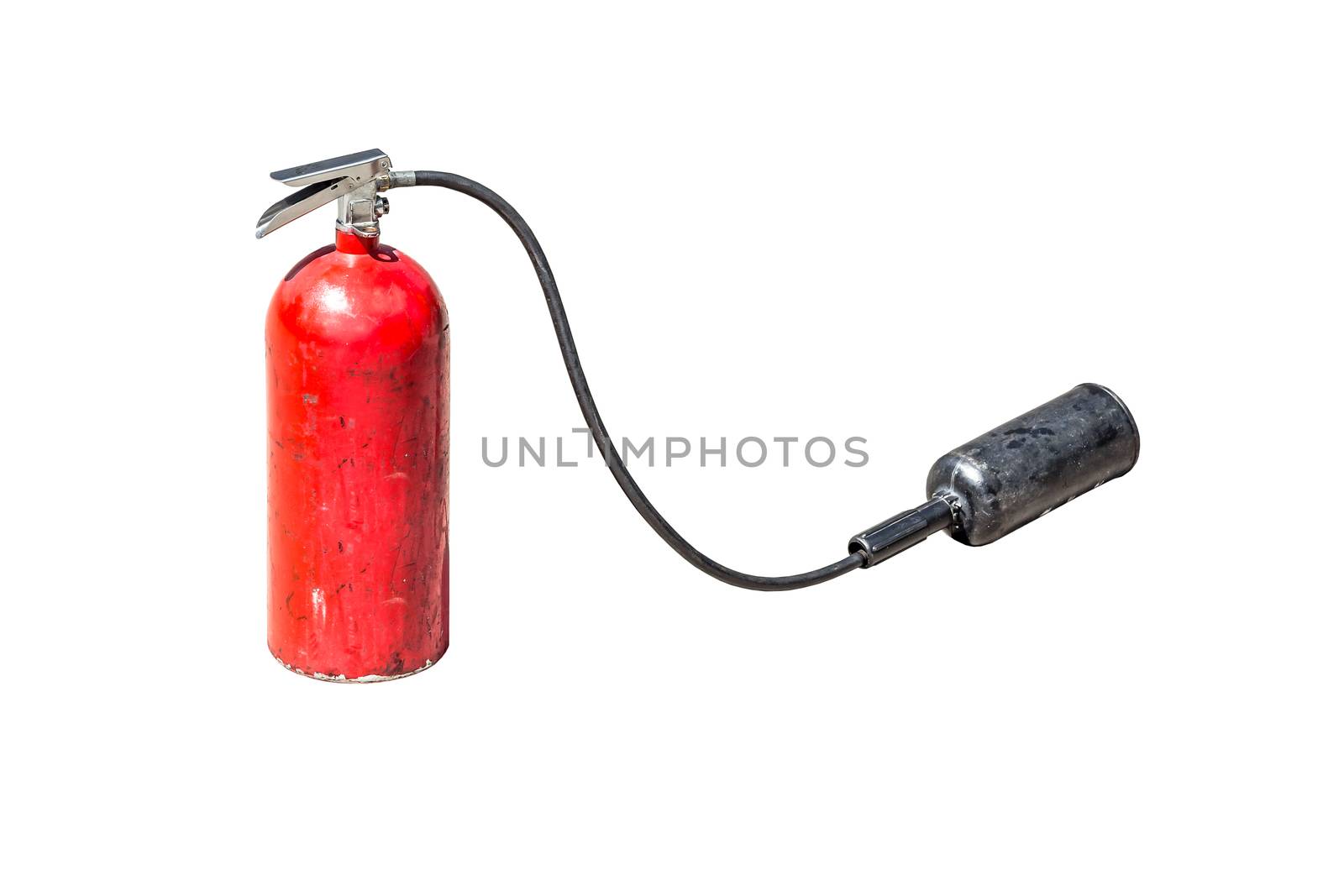 old fire extinguisher with head spray isolate on white backgroun by FrameAngel