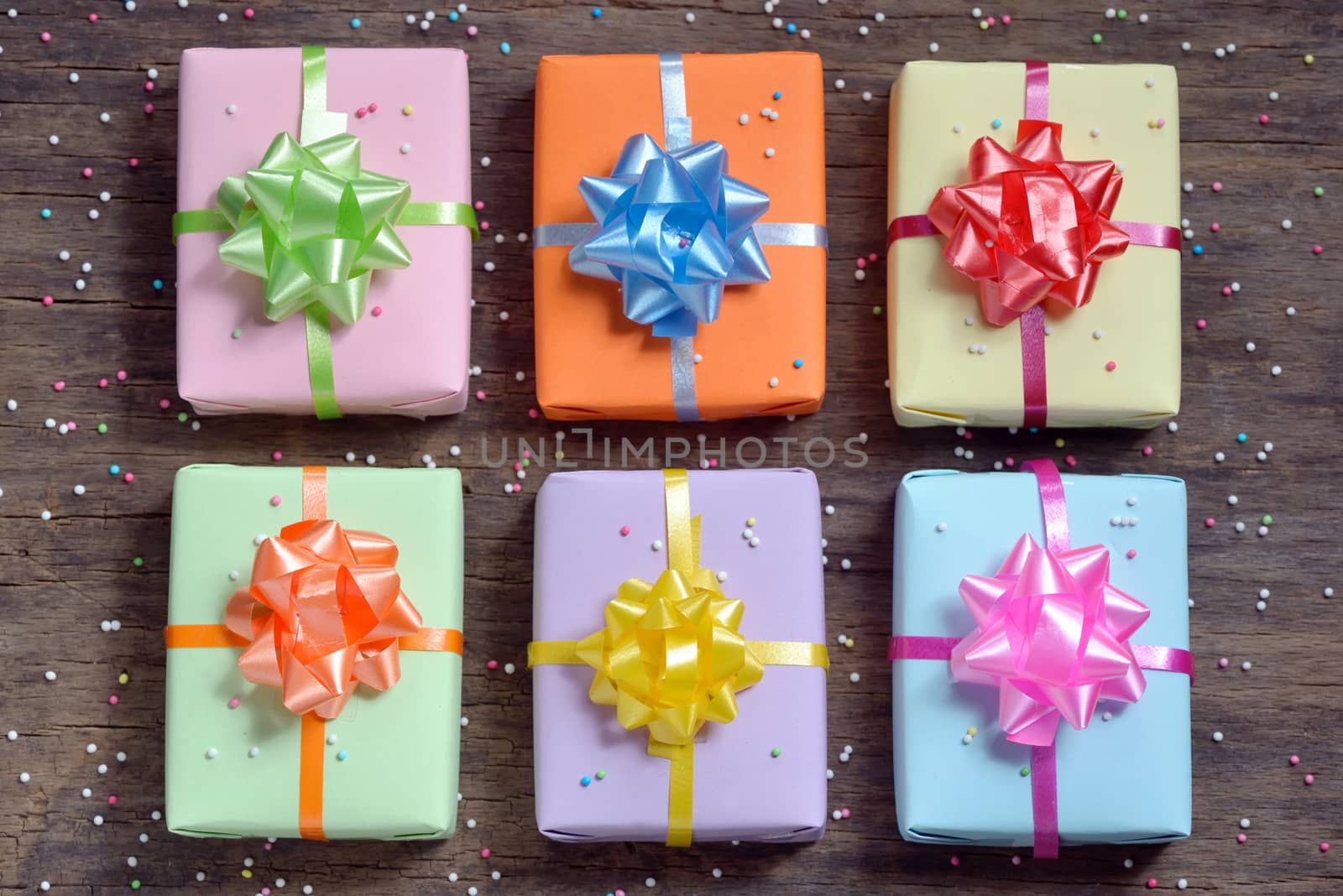 gift boxes on old wooden background
