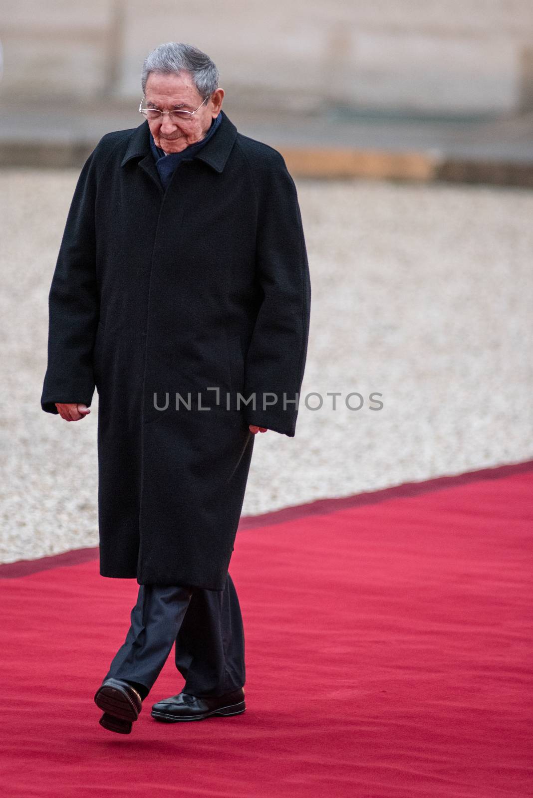 FRANCE, Paris: Cuban President Raul Castro arrives at the Elysee palace, in Paris, on February 1, 2016, to attend an official meeting with French President Francois Hollande. Cuban President Raul Castro begins an official state visit to France, his first ever to Europe, which is being seen as a key step in rebuilding his island nation's ties with the West.