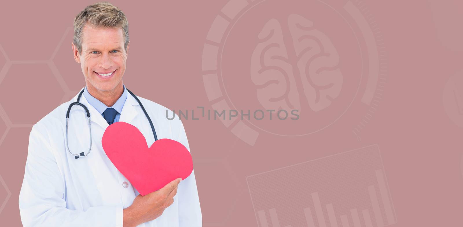 Composite image of smiling male doctor holding heart shape card by Wavebreakmedia