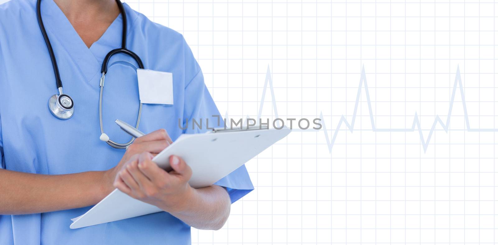 Composite image of doctor writing on clipboard by Wavebreakmedia