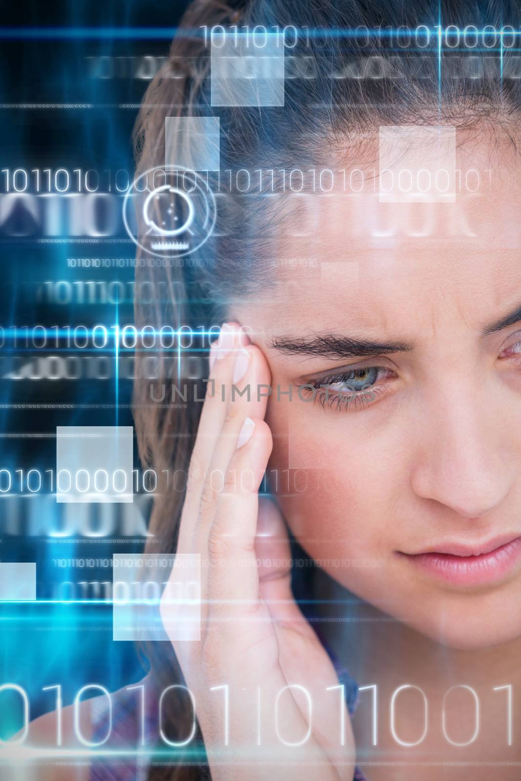 Composite image of close-up of beautiful woman suffering from headache by Wavebreakmedia
