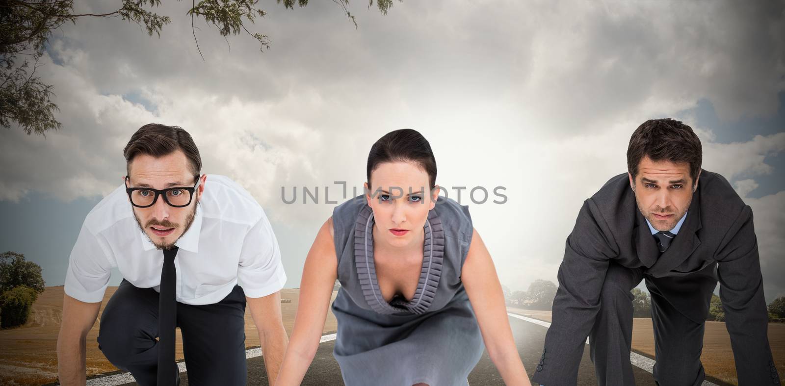 Composite image of business people ready to start race by Wavebreakmedia