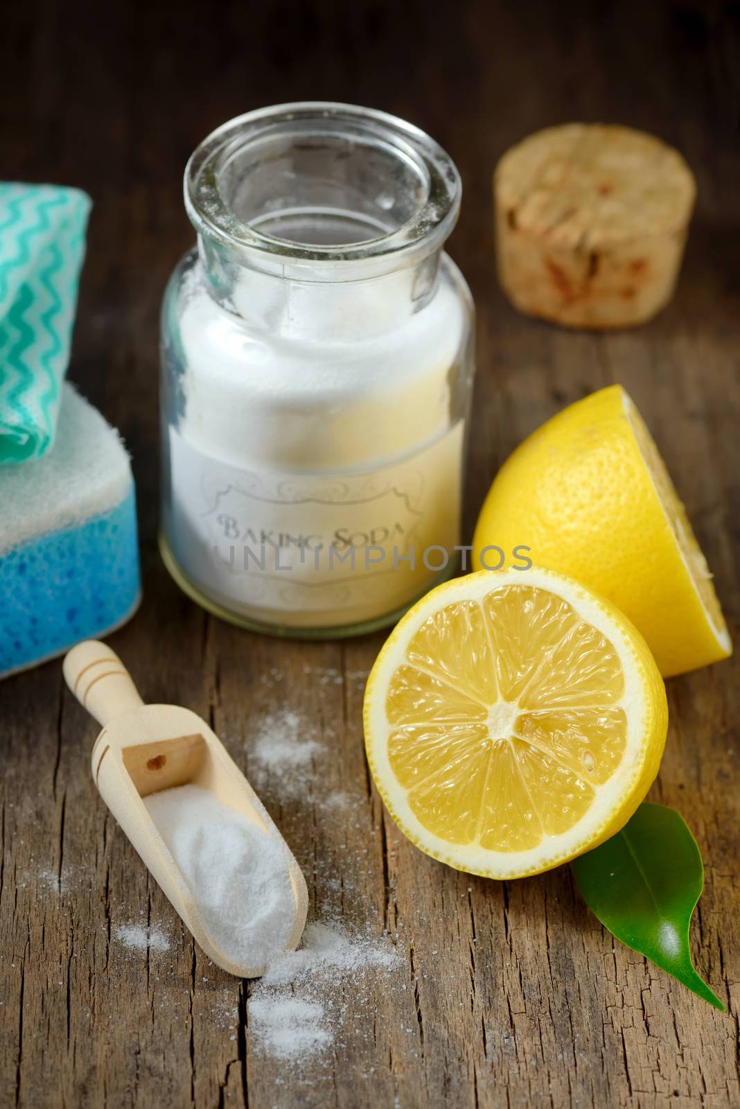 Cleaning tools lemon and sodium bicarbonate for house keeping