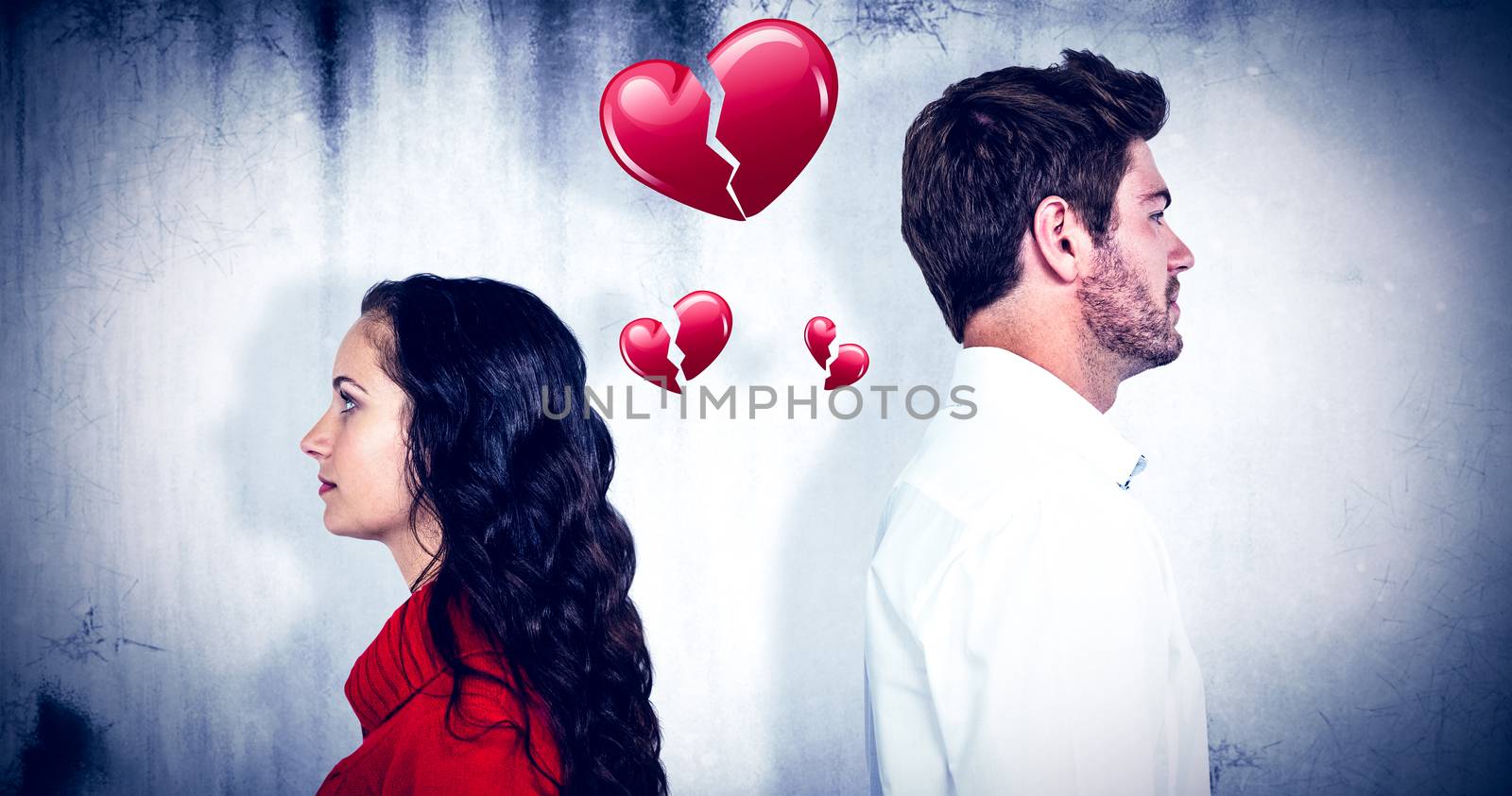 Composite image of couple standing back to back after arguing by Wavebreakmedia