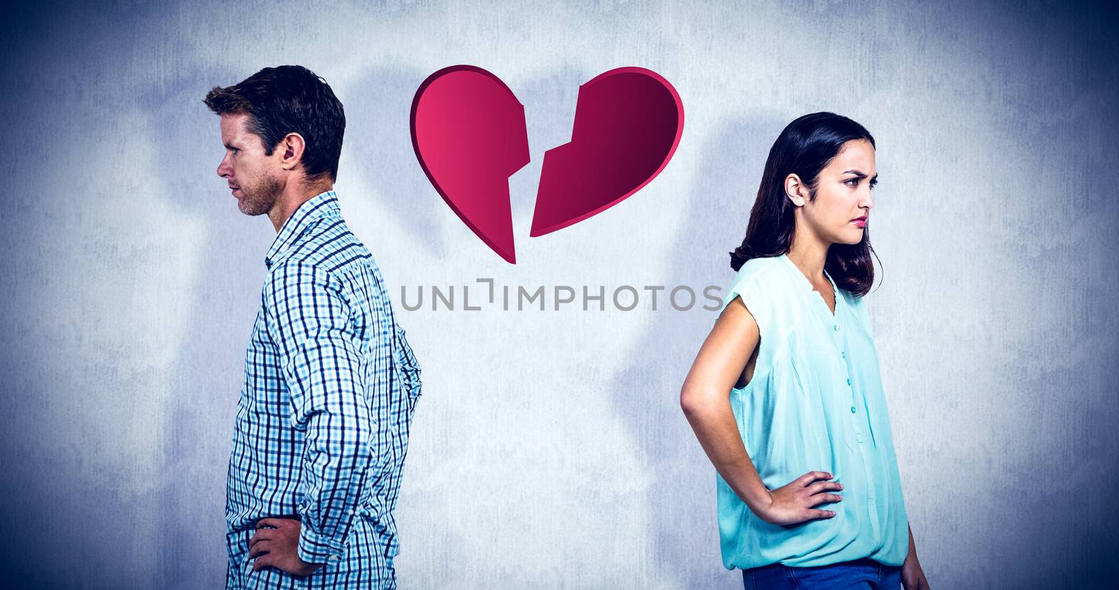 Composite image of frustrated couple ignoring each other by Wavebreakmedia