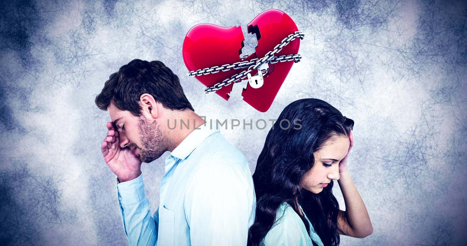 Composite image of couple back to back not talking after argument by Wavebreakmedia