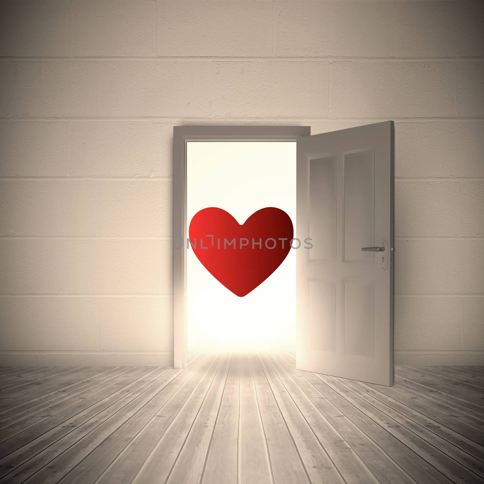 heart against open door on white wall