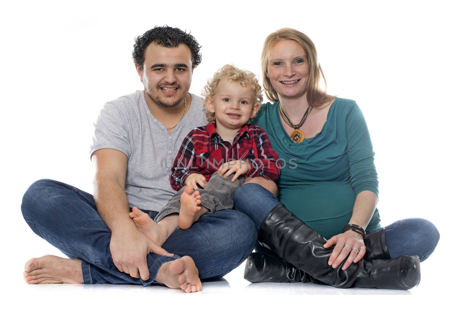 beautiful family in front of white background
