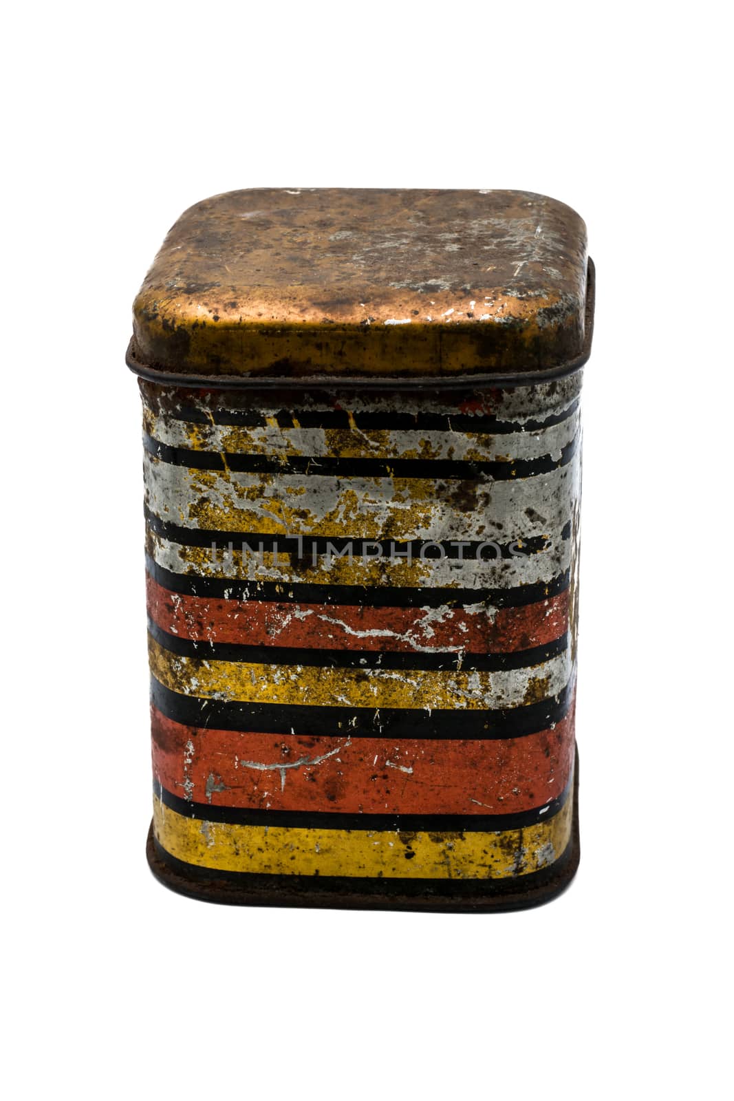 old closed jar tin in vintage style on isolated background