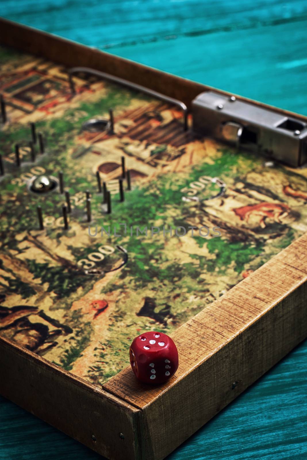 traditional legacy of the ancient board game on wooden background in vintage style