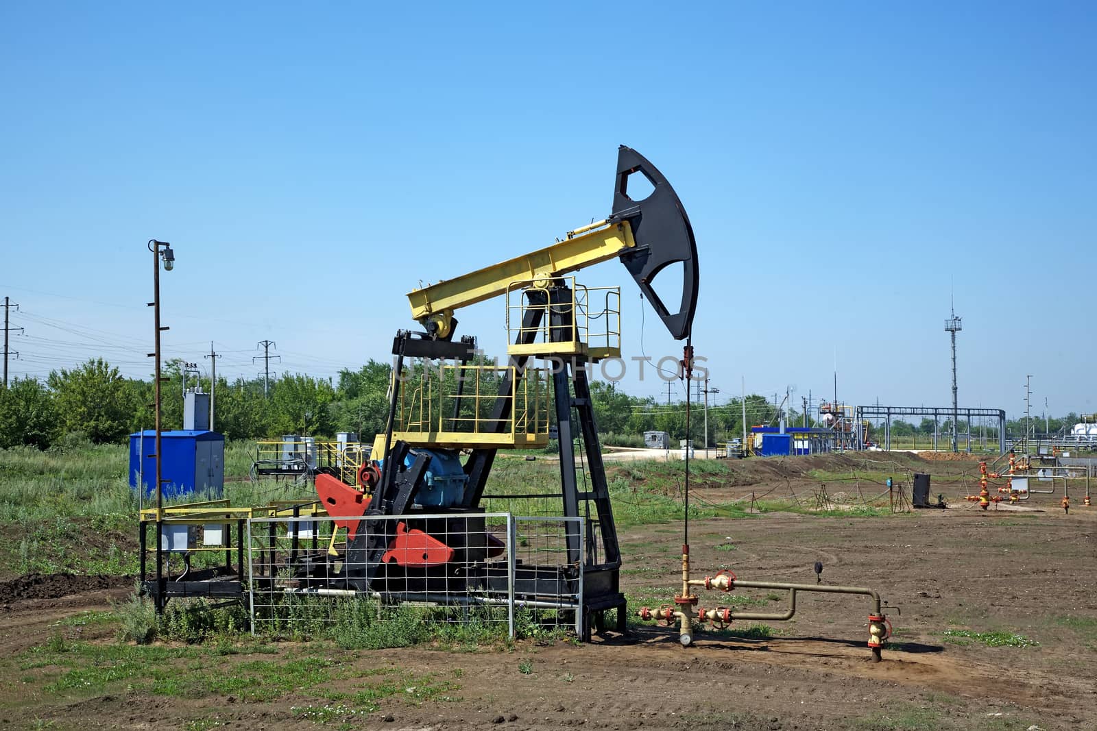  Work of oil pump jack on a oil field