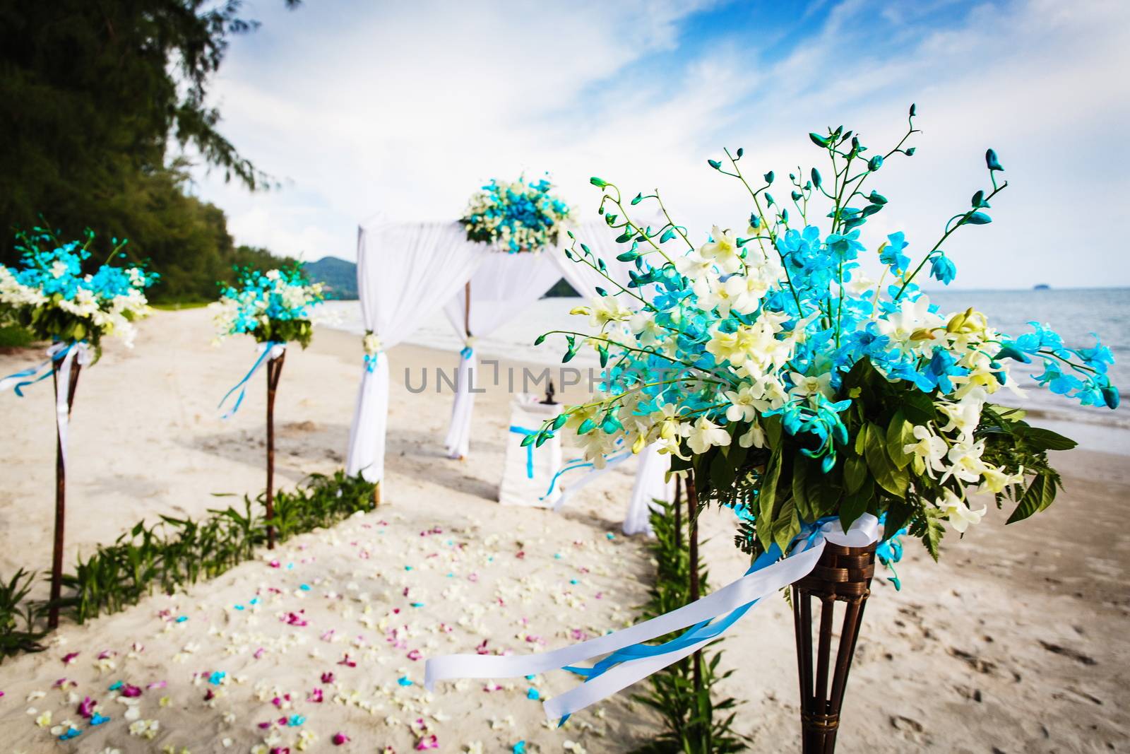 Decorations for wedding ceremony on the beach in Thailand