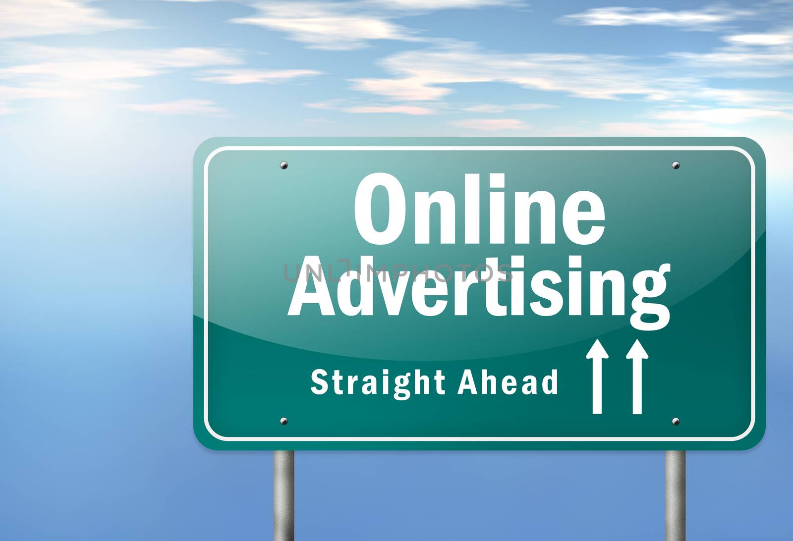 Highway Signpost with Online Advertising wording