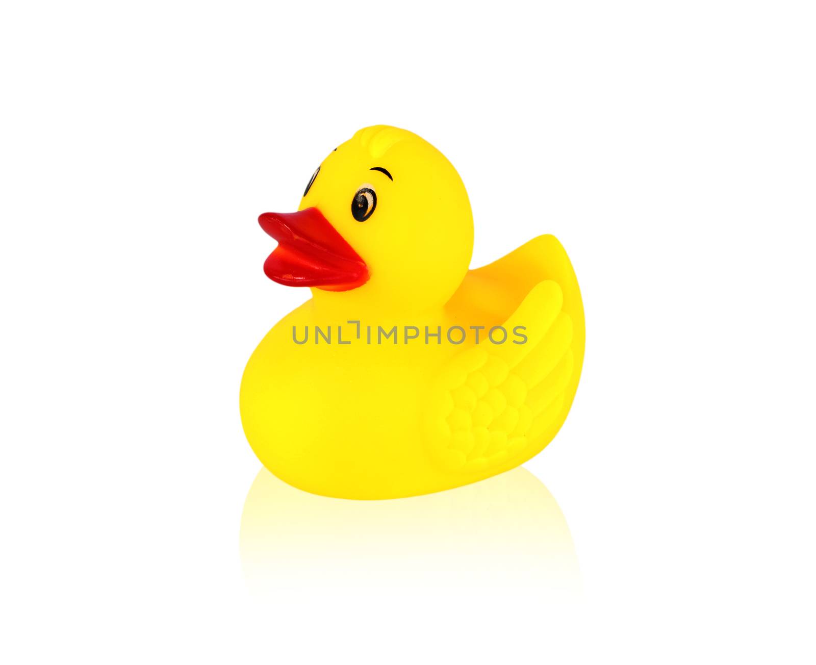 Image of yellow rubber duck isolated over white background