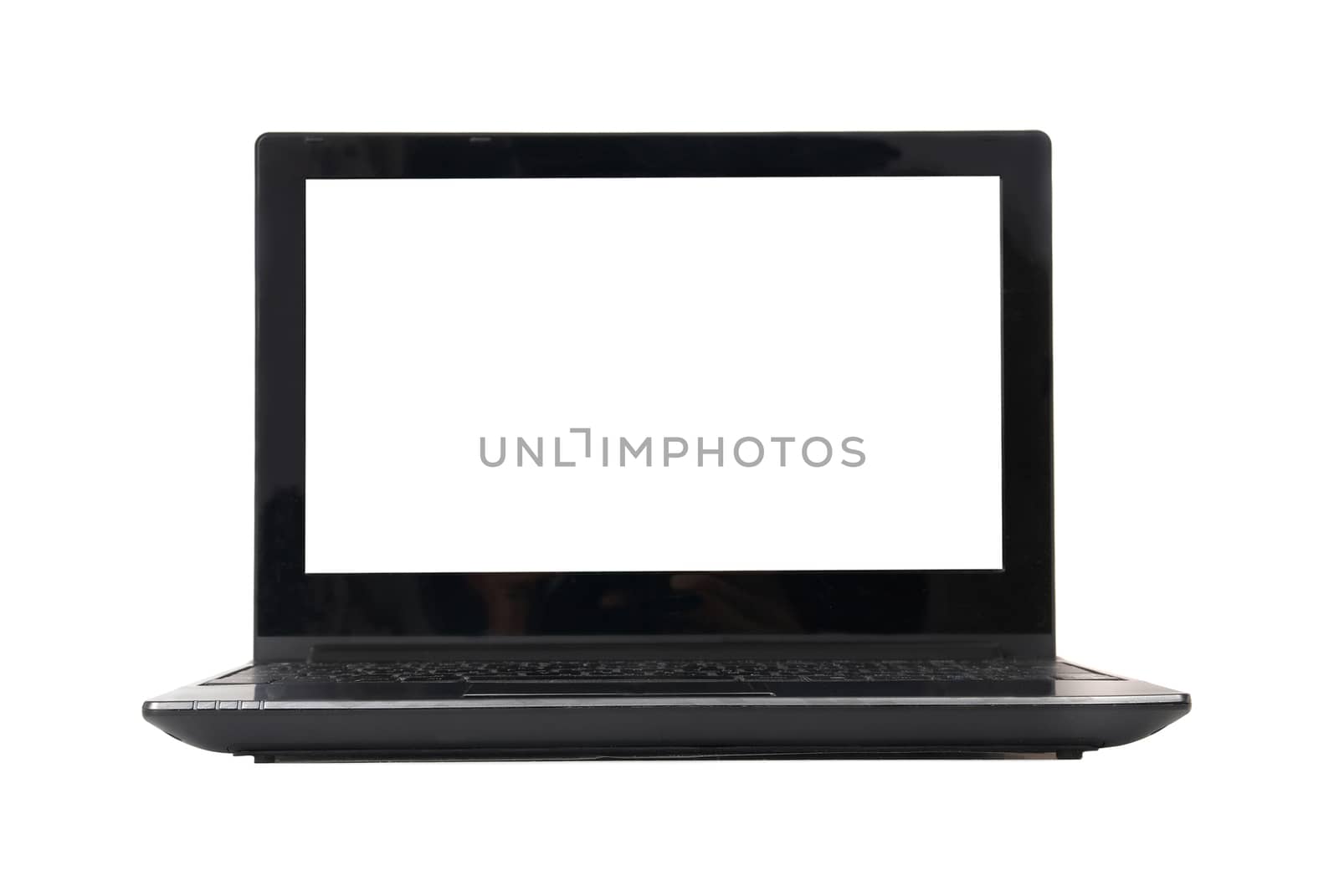 Laptop with empty screen isolated on white. Front view.