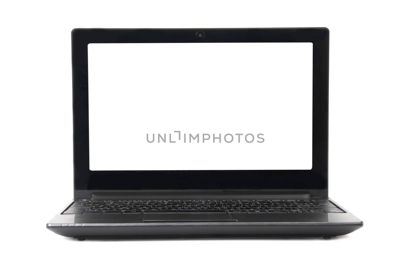 Laptop with empty screen isolated on white. Front view.