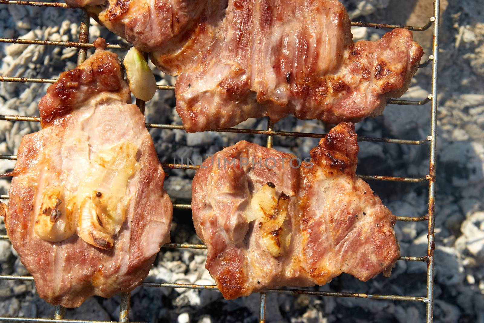 Roasted meat with spices on the barbecue