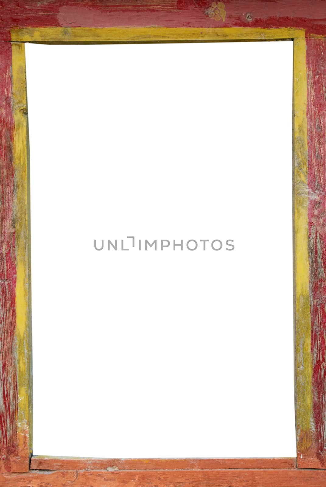 Tibetan empty wooden frame with isolated white space