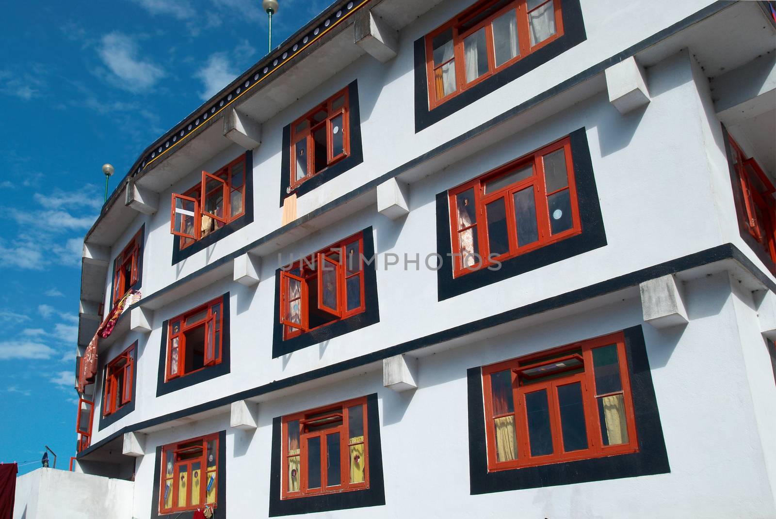 Colorful windows in the indian buddhistic monastery