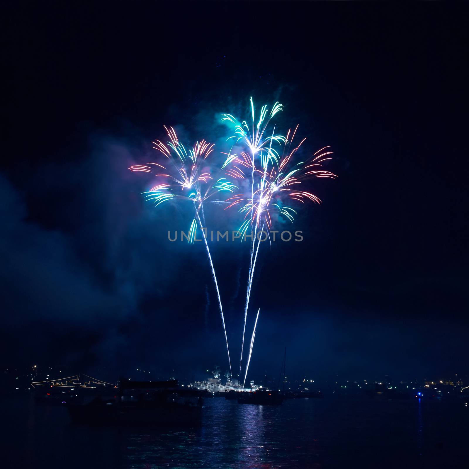 Colorful fireworks on the black sky background