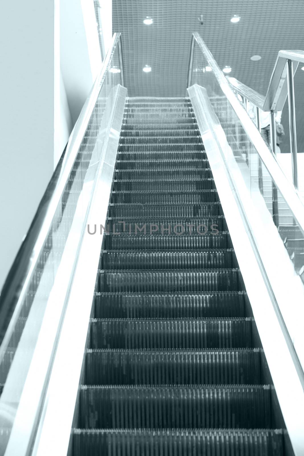 Empty escalator steps on staircase in the airport