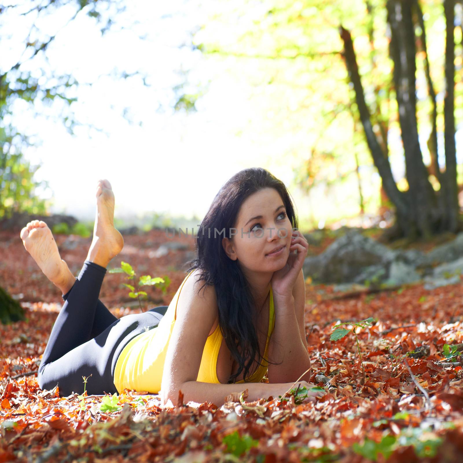 Pretty girl in the autumn forest by vapi