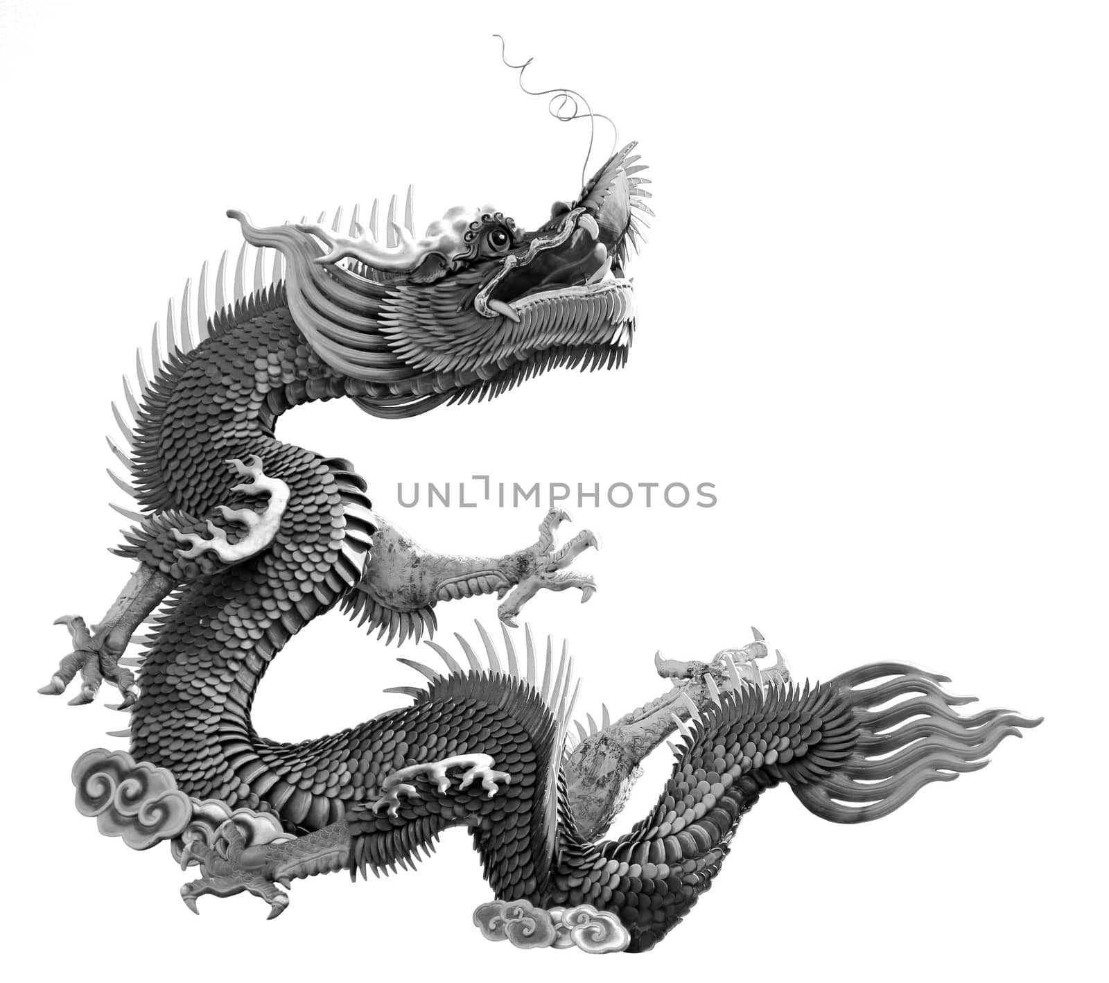 Dragon statue Chinese style black and white color