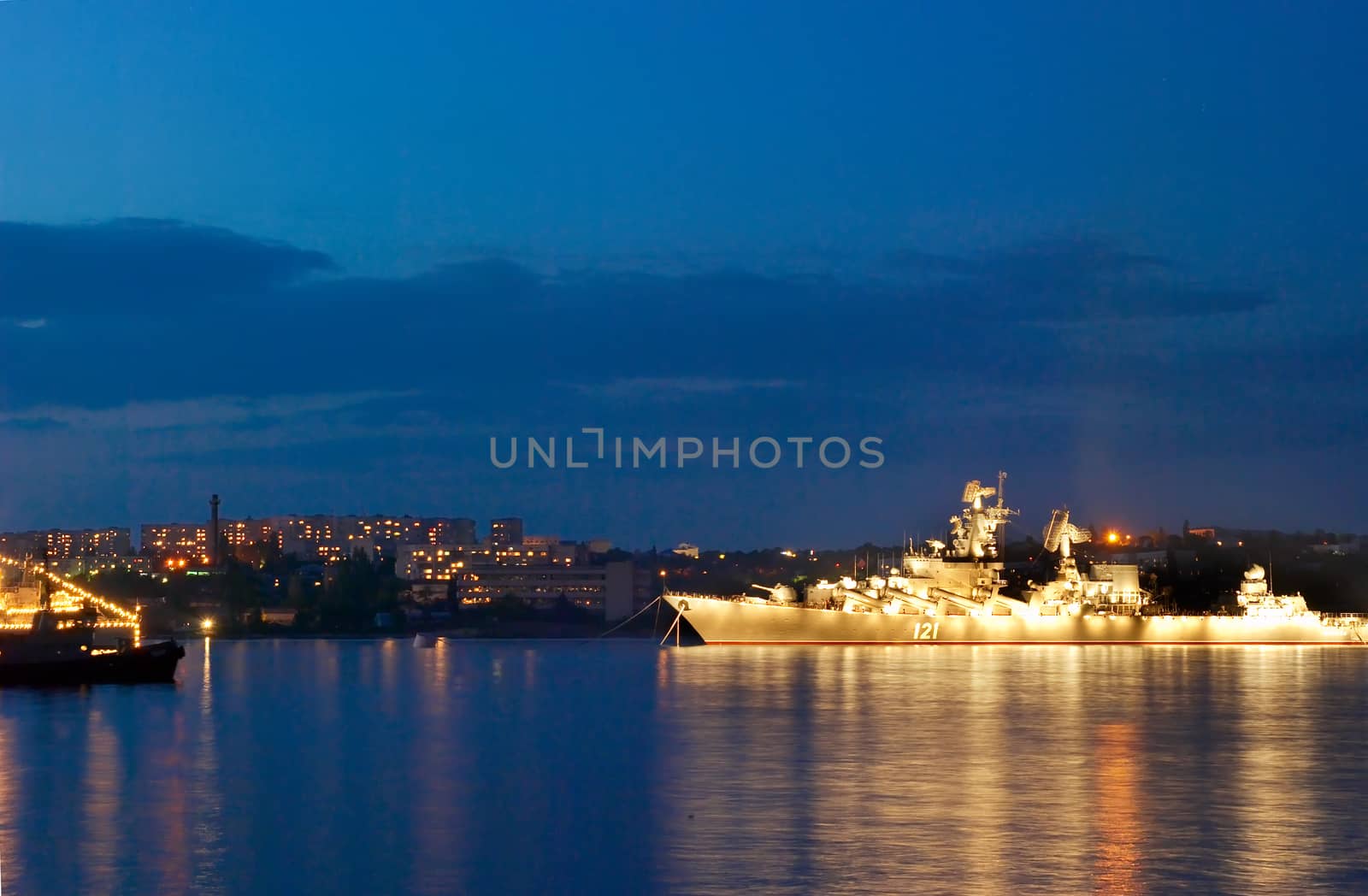 Russian warship in the evening bay. by vapi