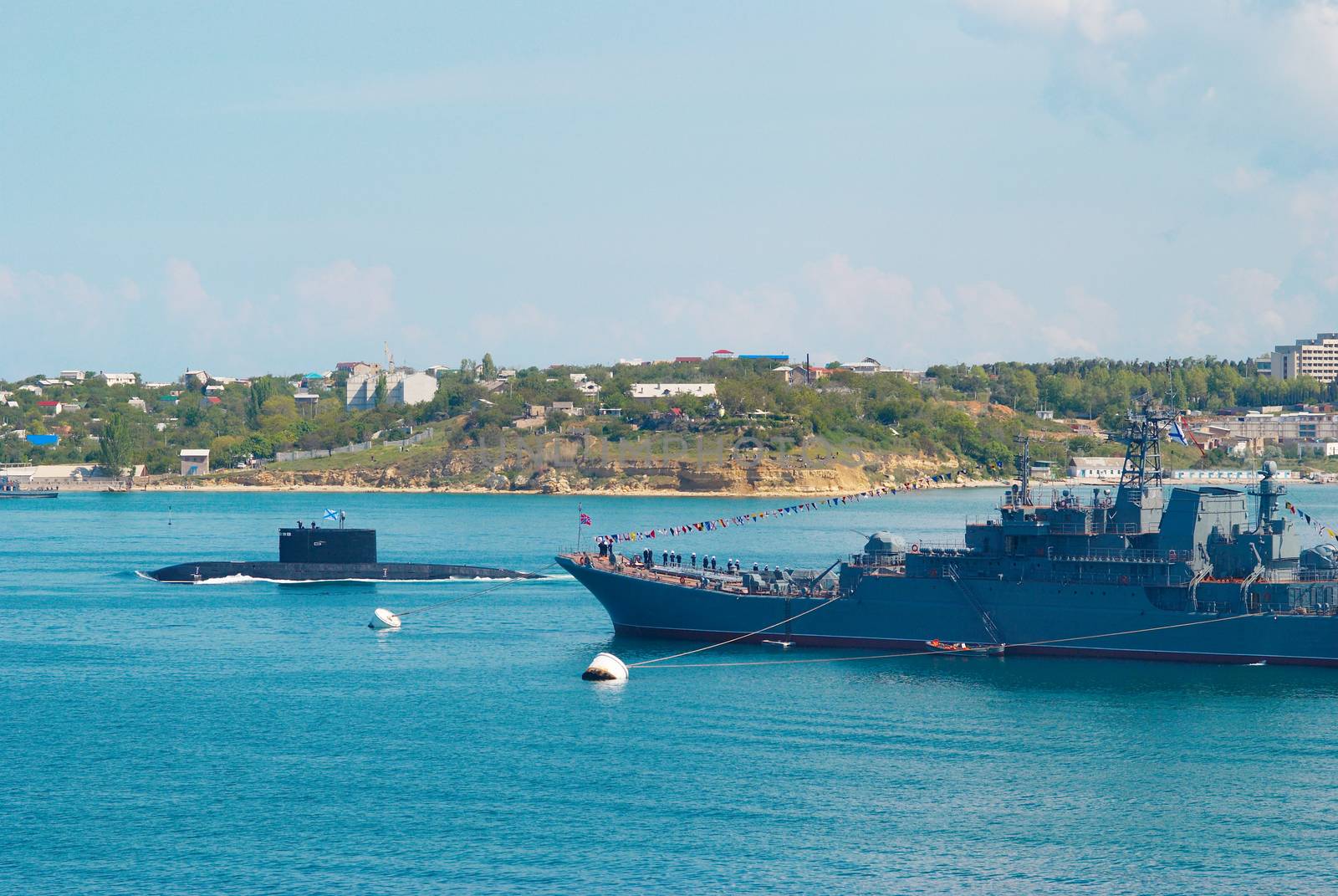 Russian warships and submarine.