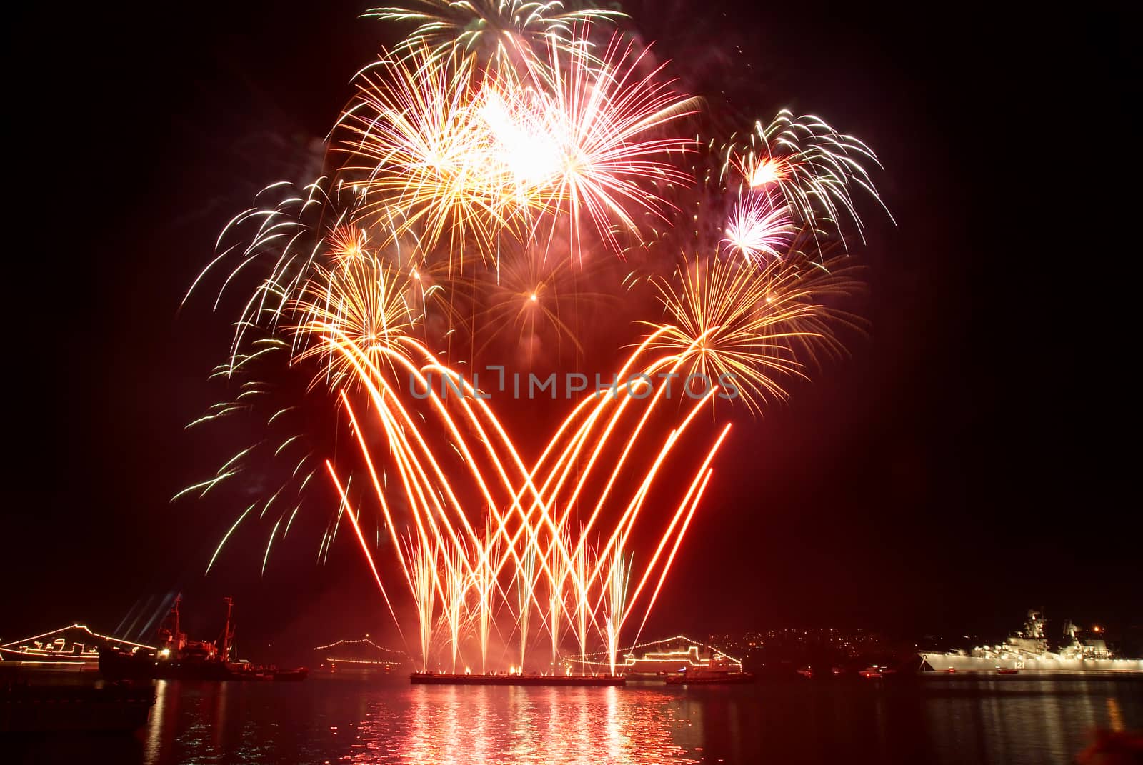 Salute, fireworks above the bay. Sevastopol.