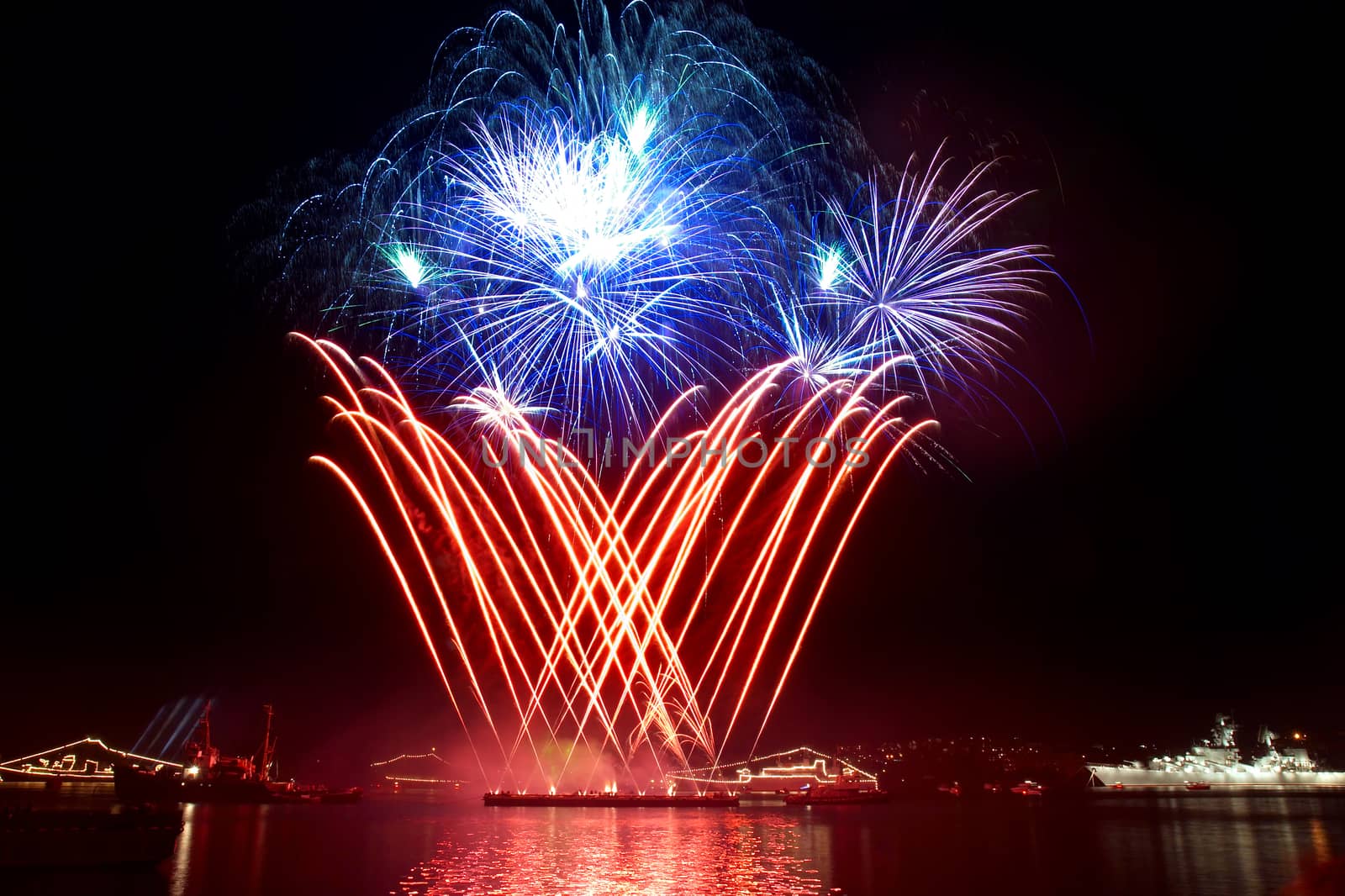 Salute, fireworks above the bay. Sevastopol.