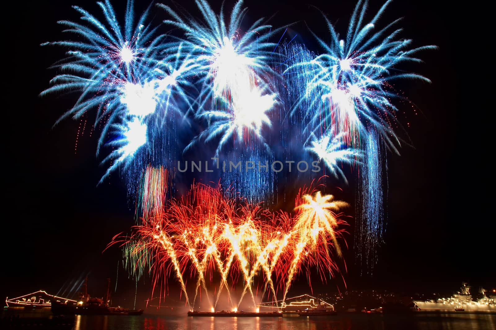 Salute, fireworks above the bay. Sevastopol.