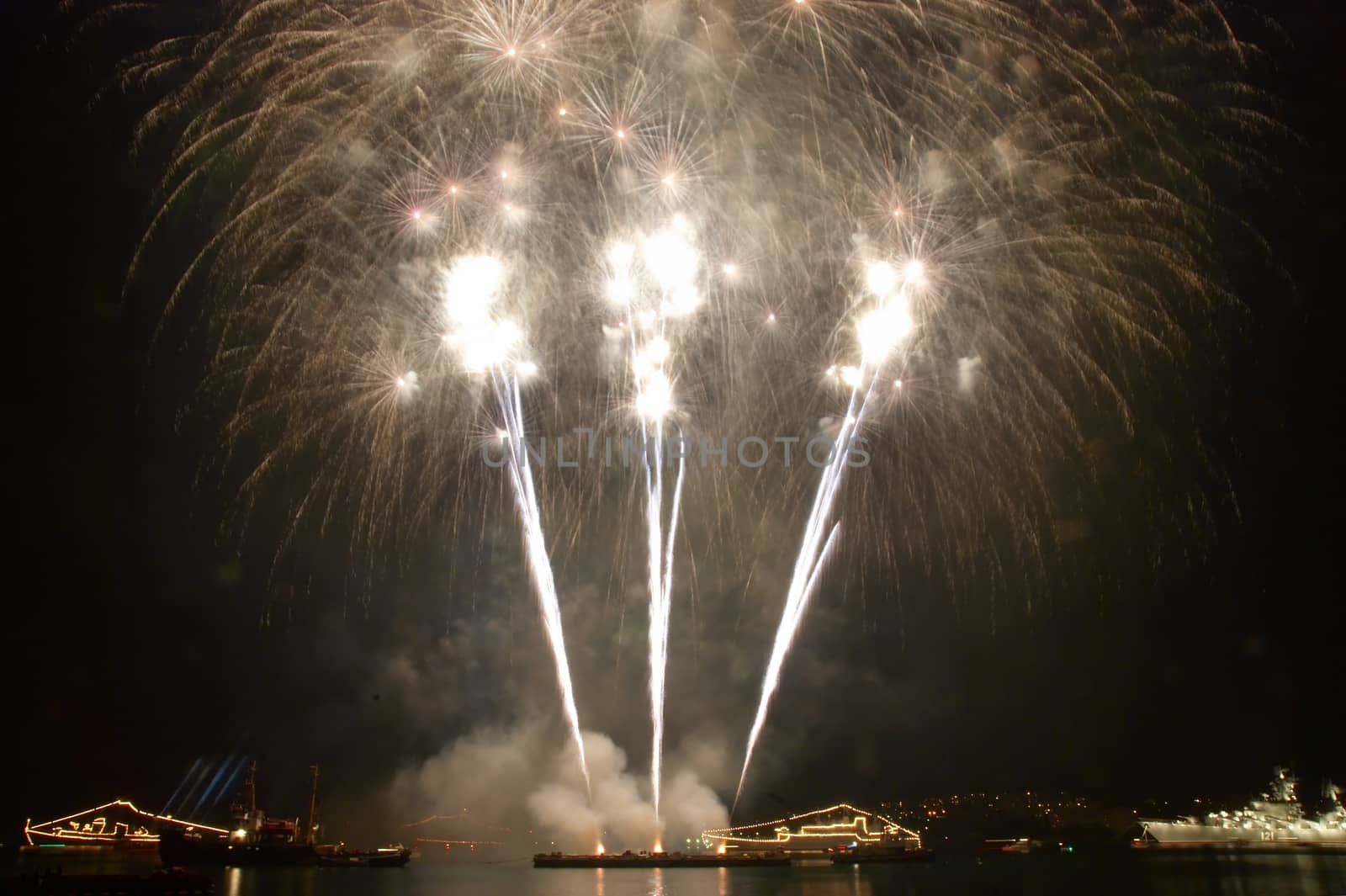 Salute, fireworks above the bay. Sevastopol.