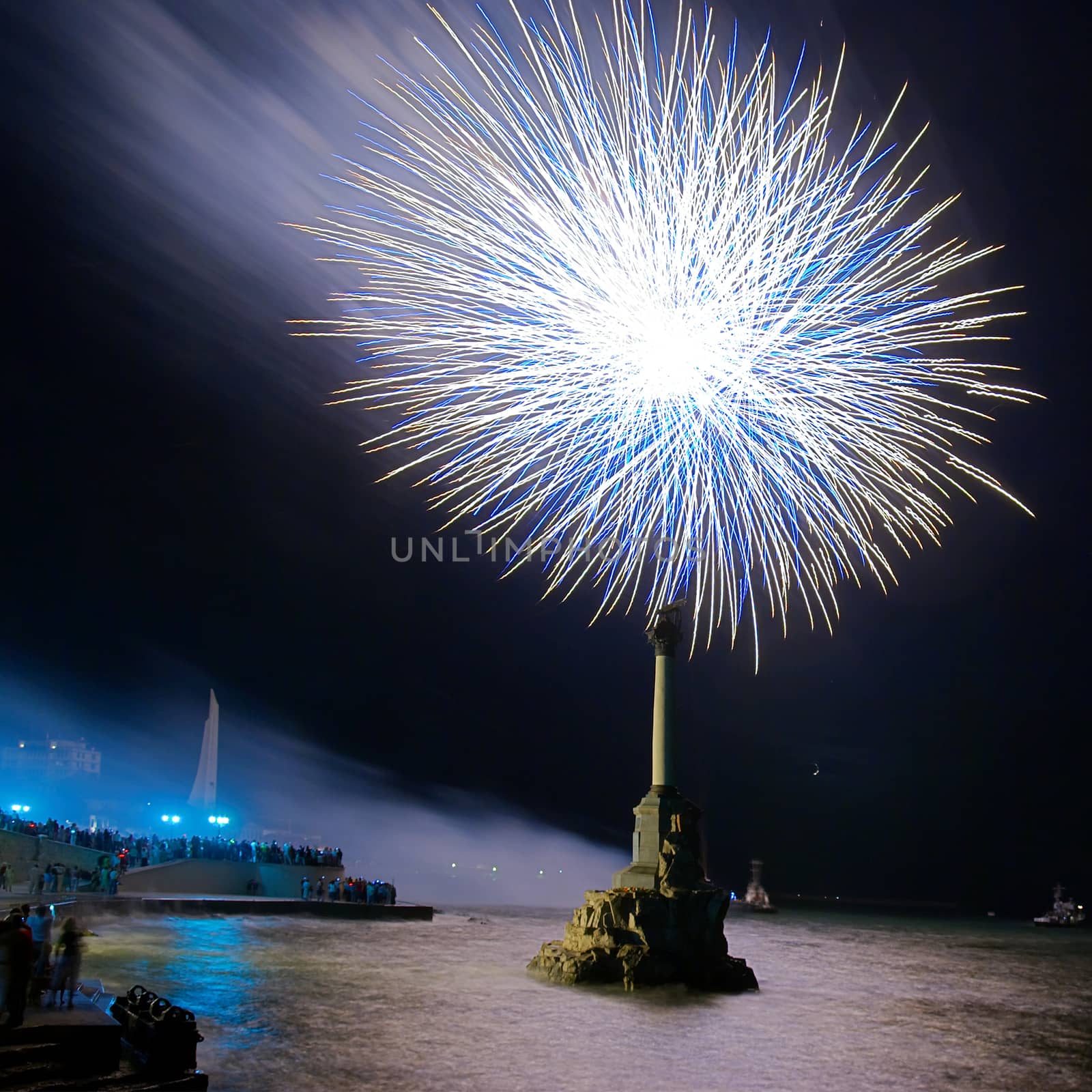 Salute, fireworks above the bay. Sevastopol, Ukraine.