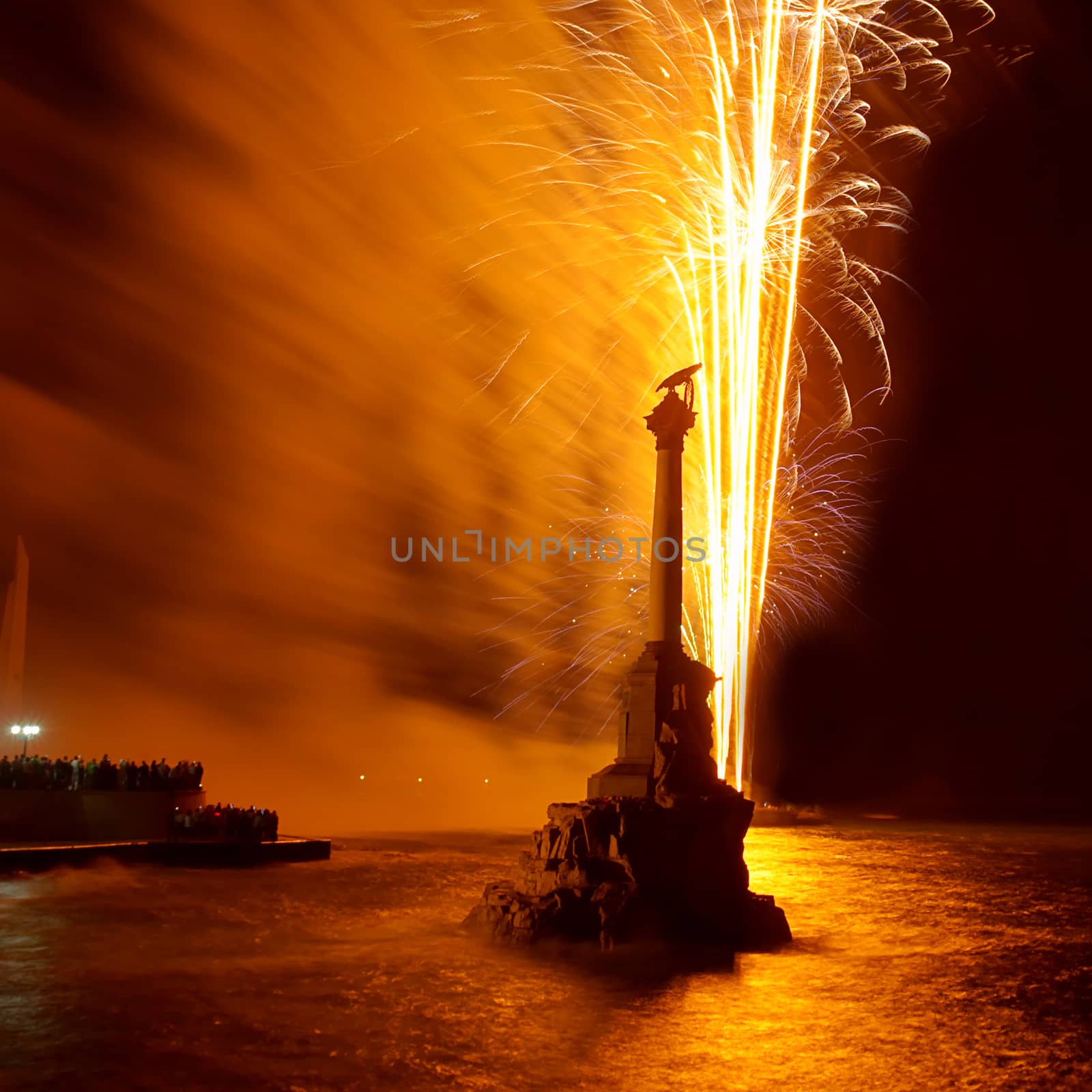 Salute, fireworks above the bay. Sevastopol, Ukraine.