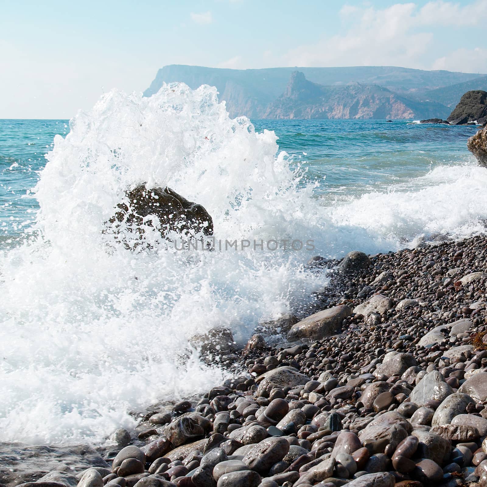 Storm. Waves and sea foam.