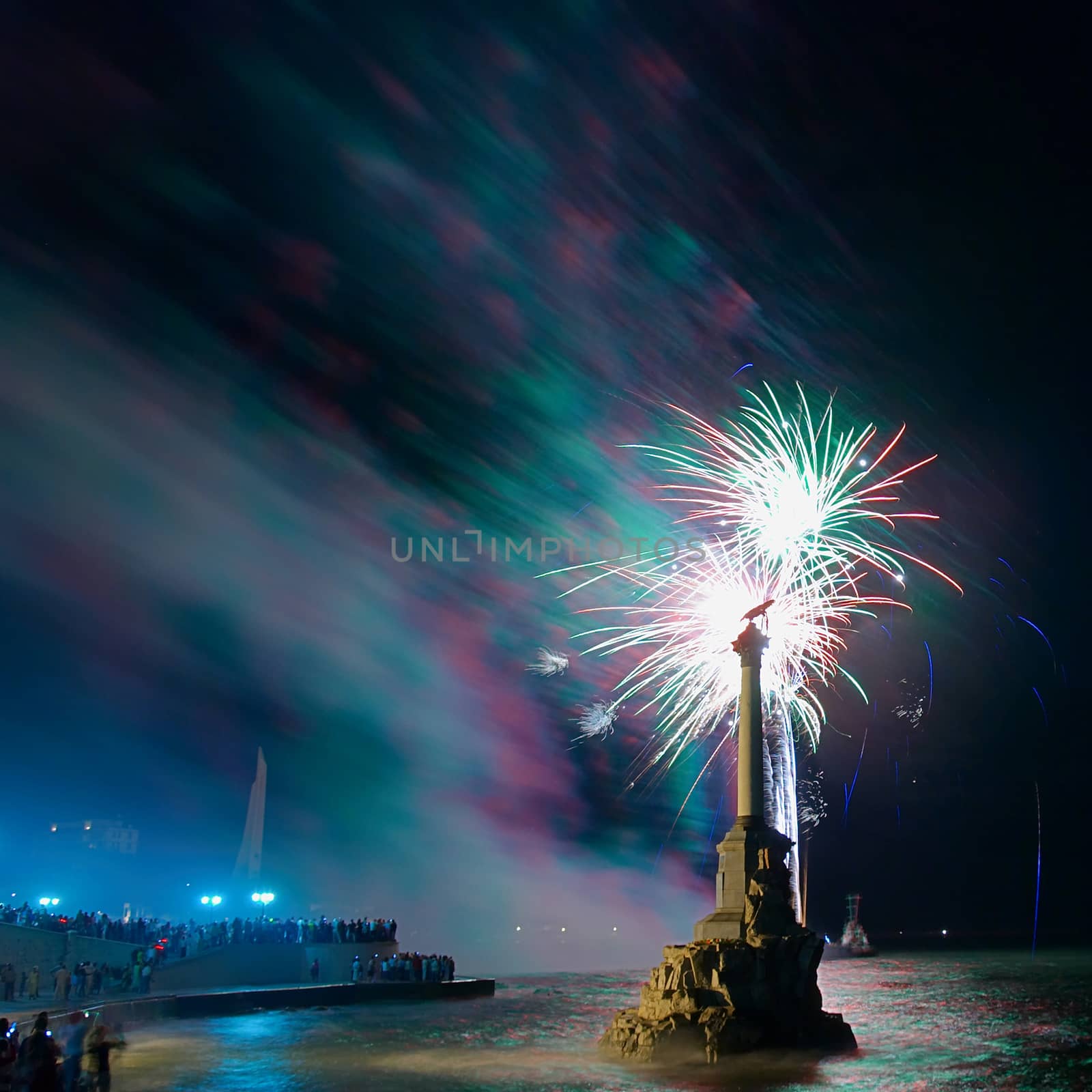 Salute, fireworks above the bay. Sevastopol, Ukraine.