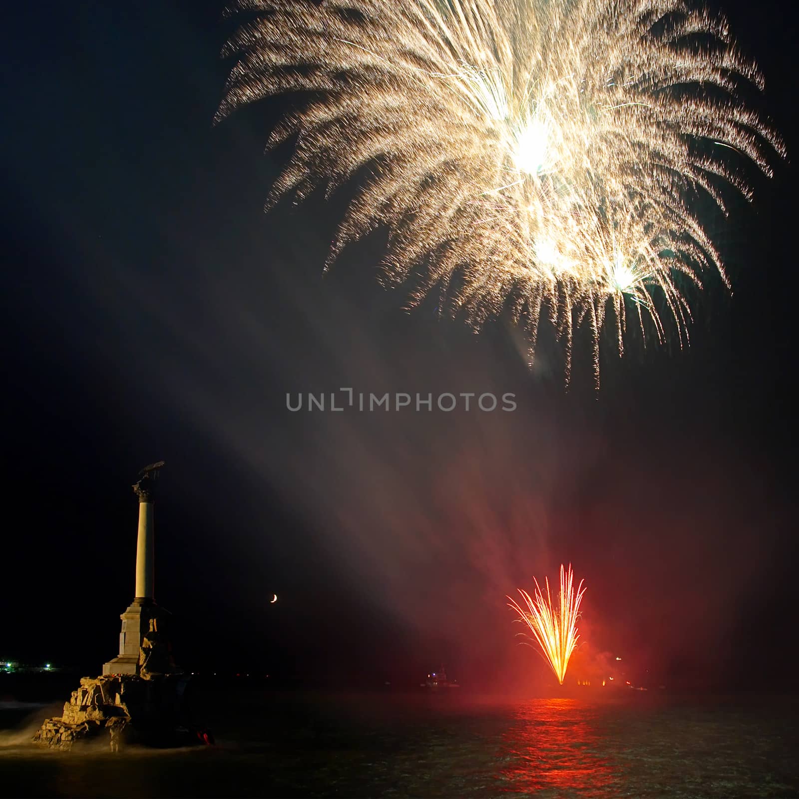 Salute, fireworks above the bay. Sevastopol, Ukraine.