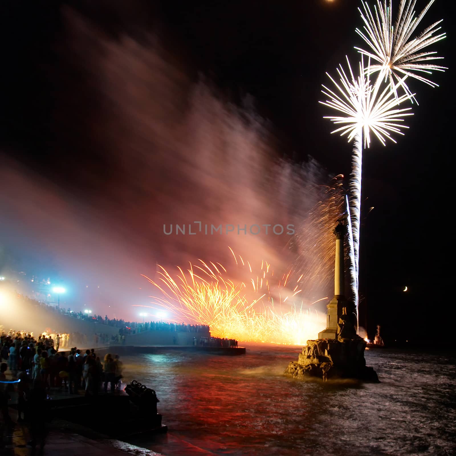 Salute, fireworks above the bay. Sevastopol, Ukraine.