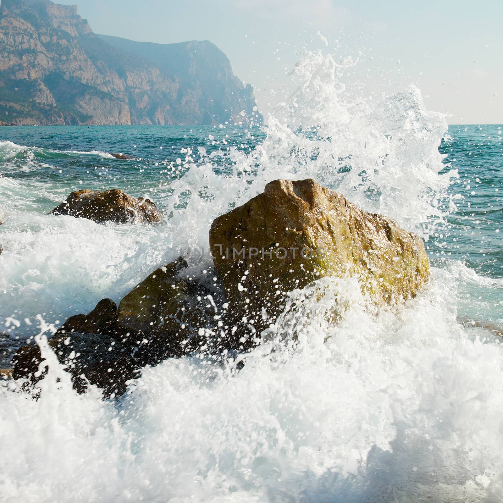 Storm. Waves and sea foam.