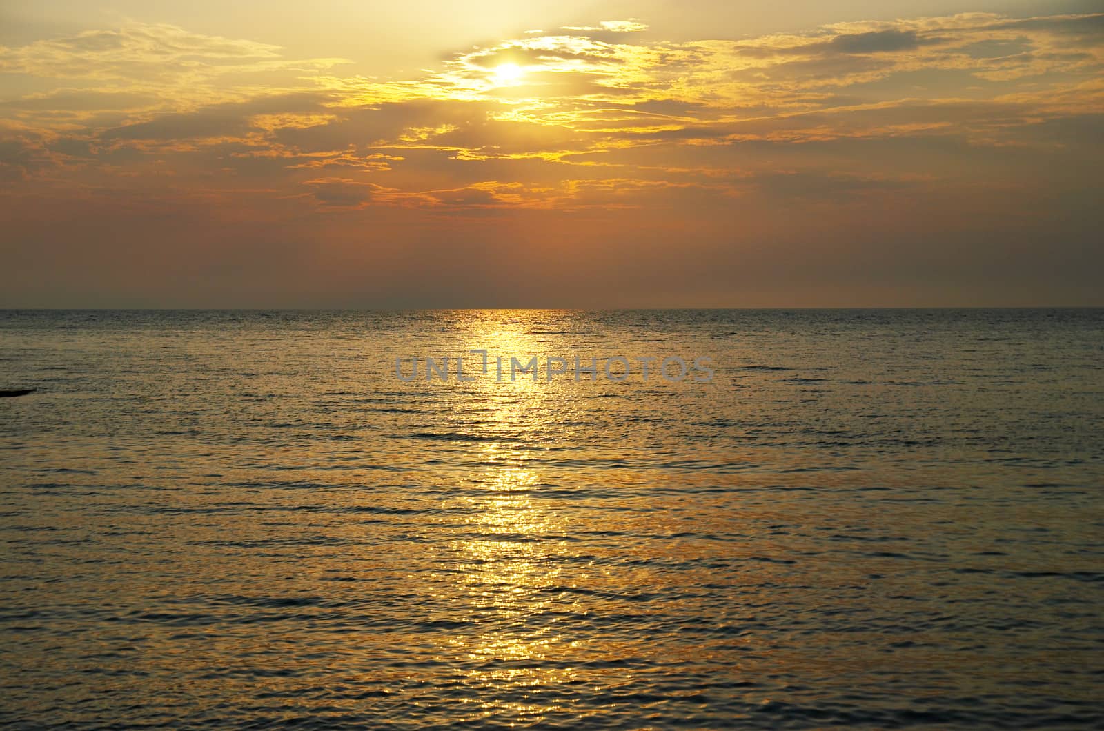 Orange sunset on the ocean.