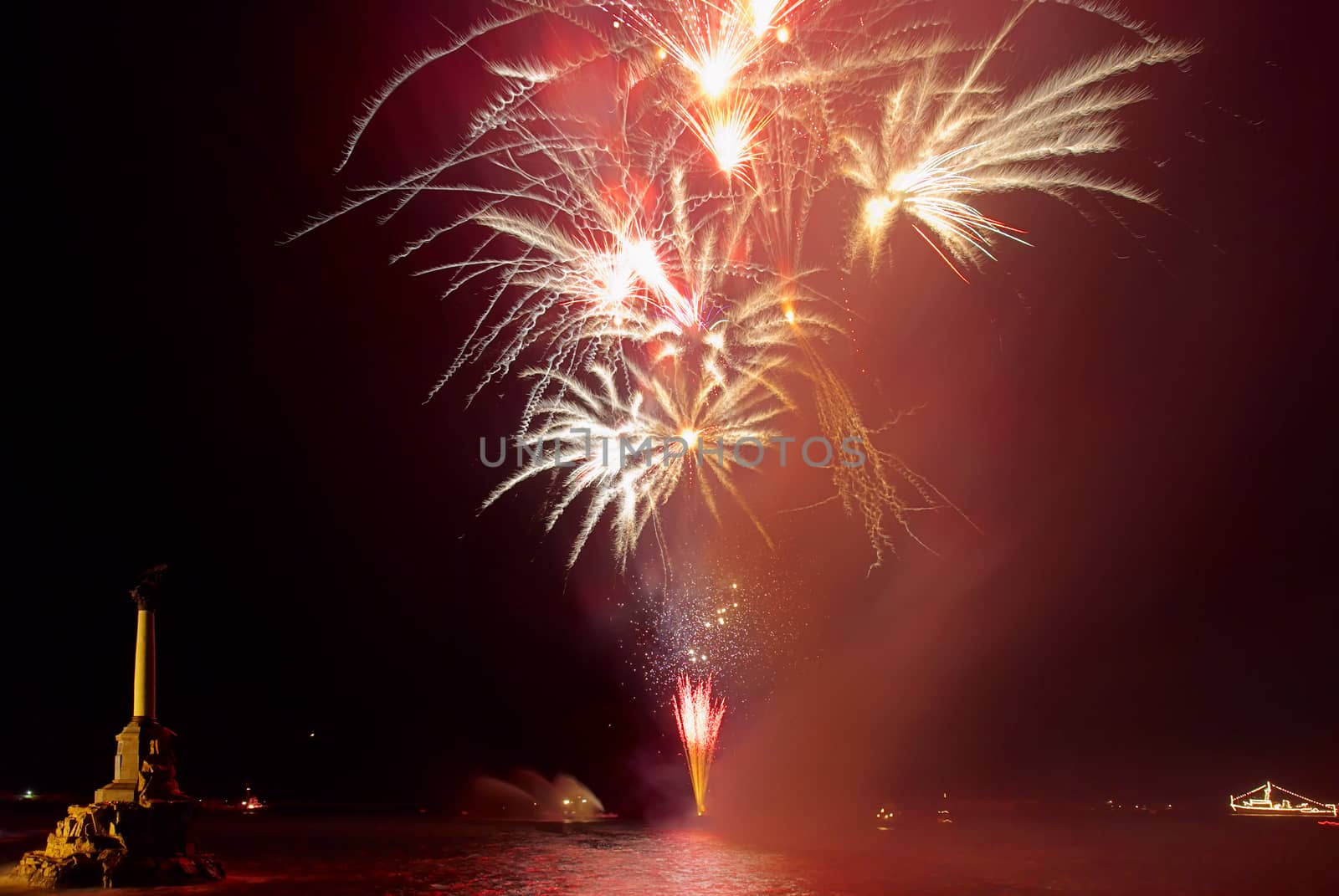 Salute, fireworks above the bay. Sevastopol, Ukraine.