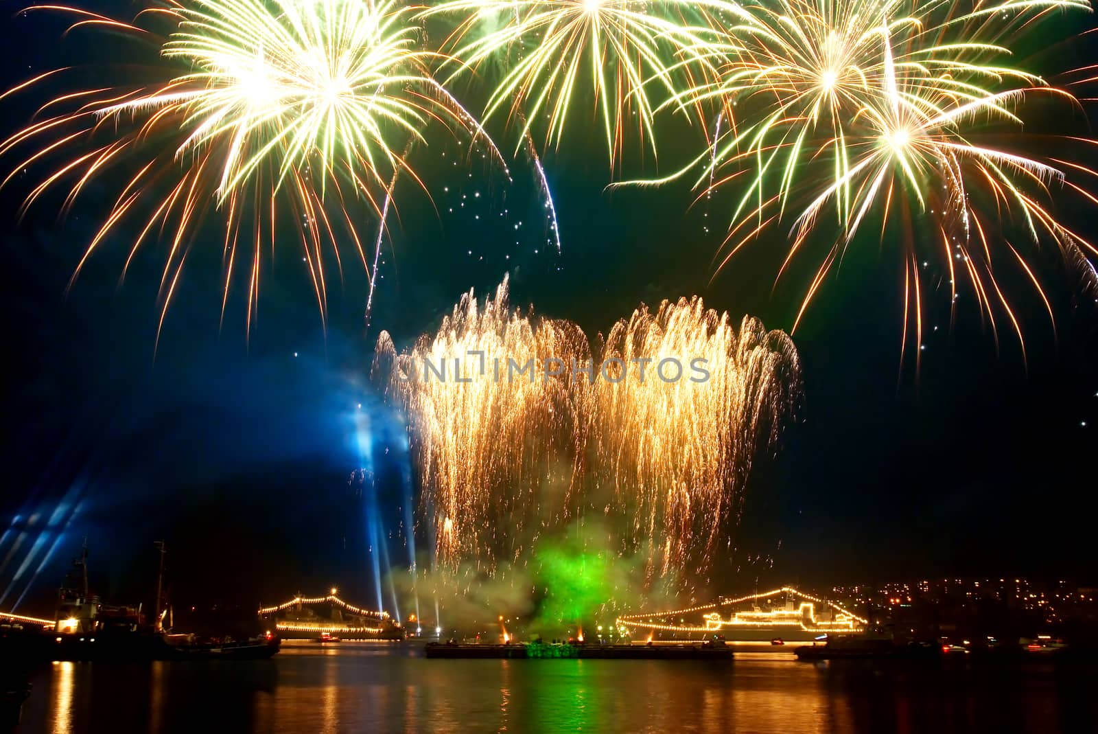 Salute, fireworks above the bay. Sevastopol, Ukraine.