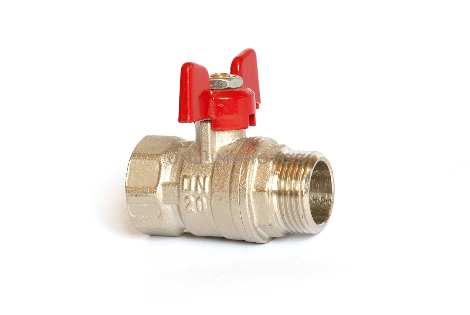 Stopcock ball valve on white background.