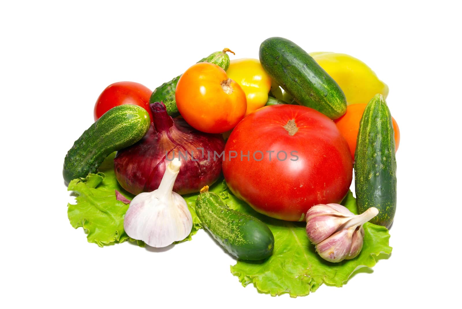 Fresh vegetables isolated on white.