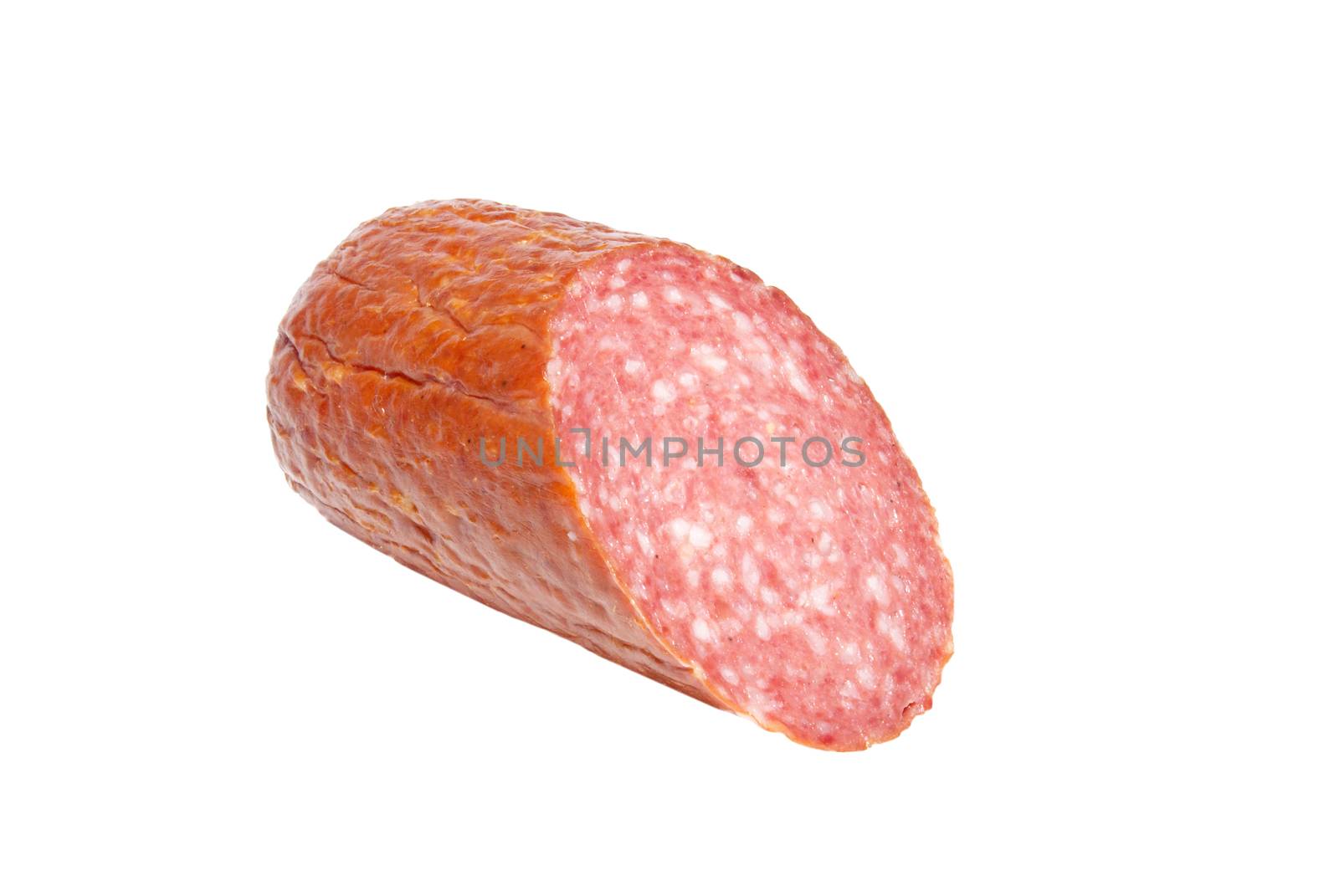 Summer sausage isolated on white. by vapi
