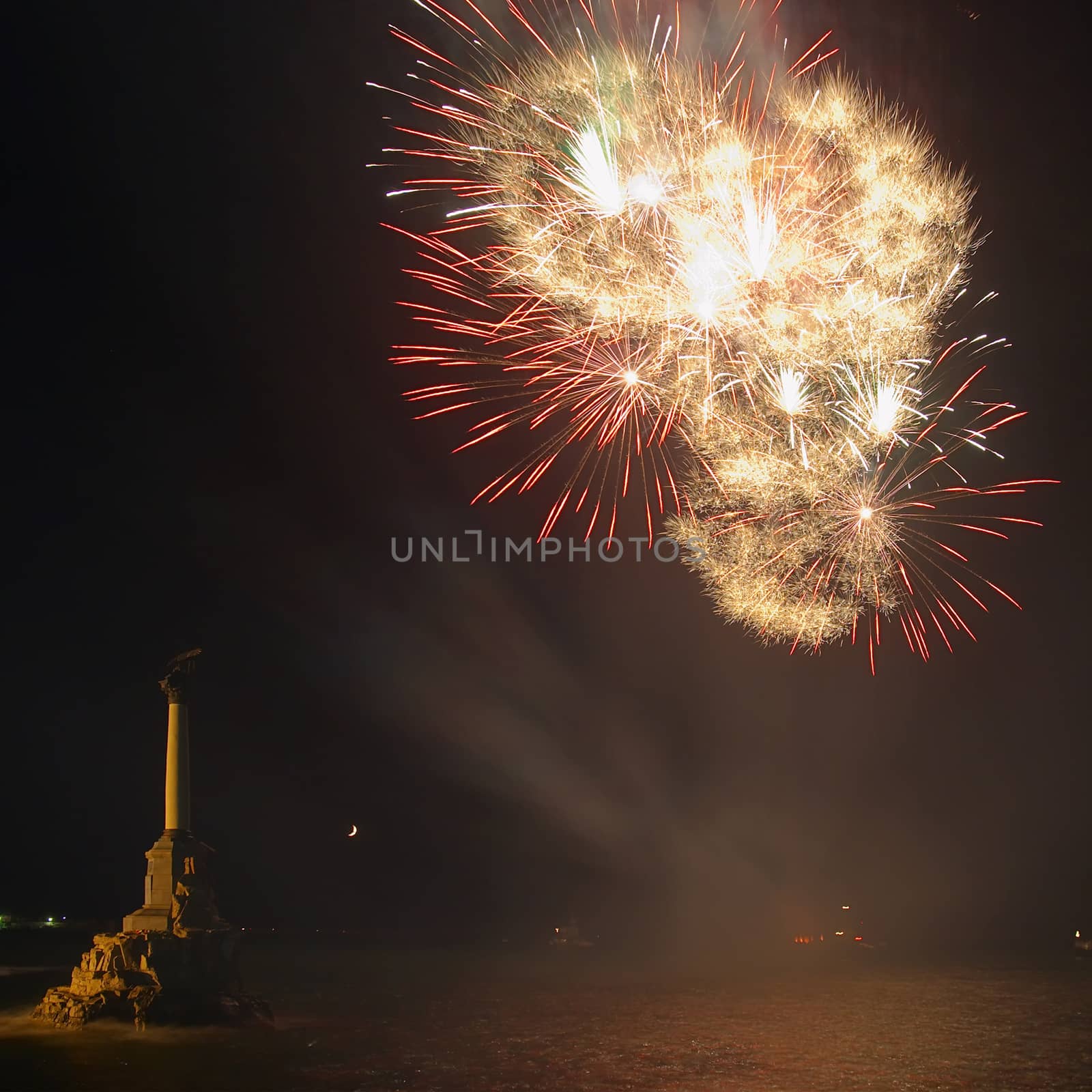 Salute, fireworks above the bay. Sevastopol, Ukraine.