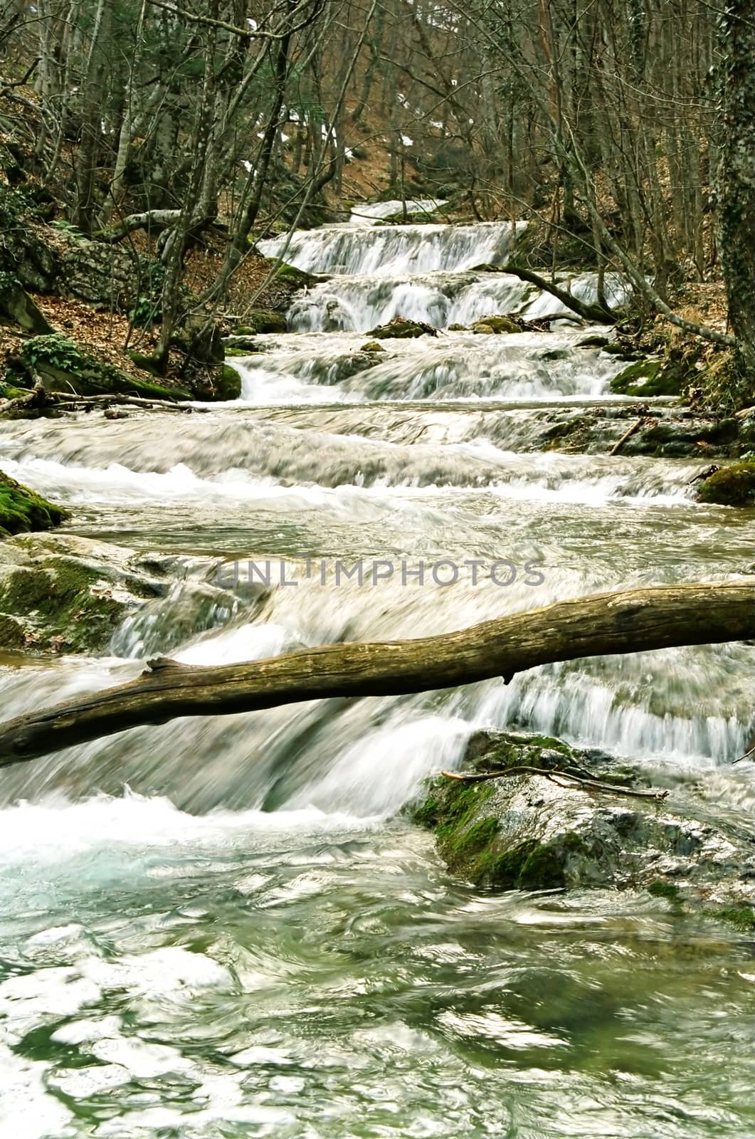 Rapid mountain river in the autumn forest. by vapi