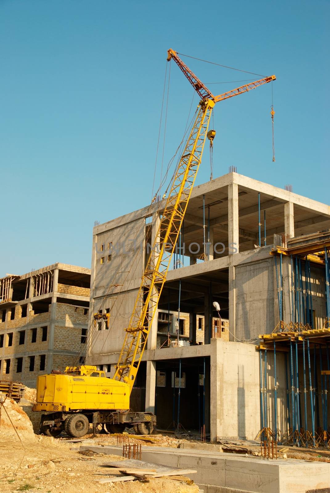 Building crane and construction.